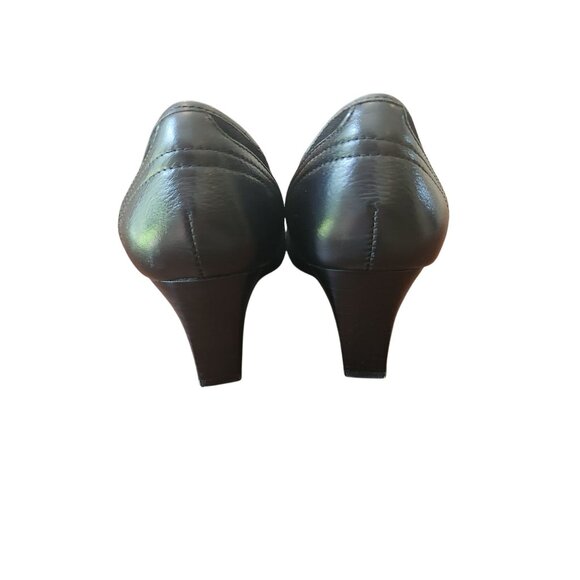 Calvin Klein SONDRA Black Suede & Leather Wedge Pumps Size 7.5 Buckle Detail - Picture 5 of 10